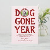 ドッグ行った年ピンク赤い写真クリスマス シーズンカード (スタンド正面)