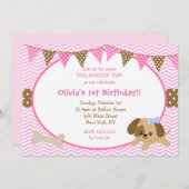 ドッグ誕生日招待状for Girl 招待状 (正面/裏面)