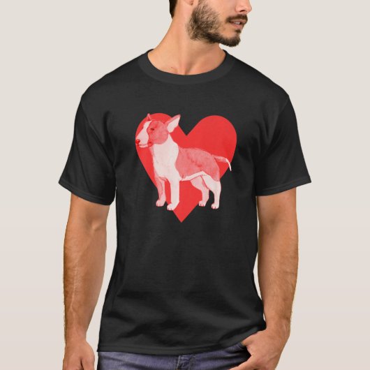 ドッグ赤いハートブルテリア Tシャツ (正面)