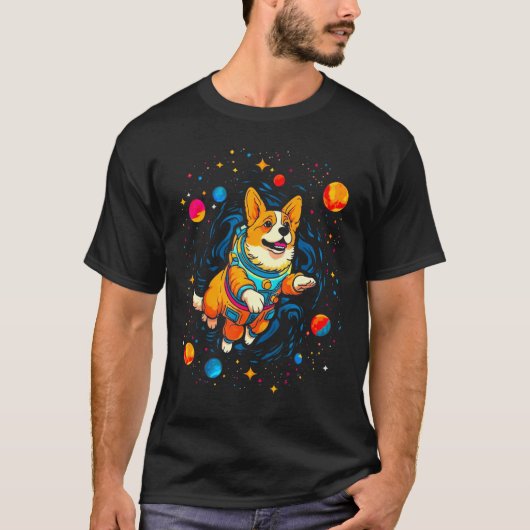 ドッグ ウェルシュ コーギー コスモス プラネット Tシャツ (正面)