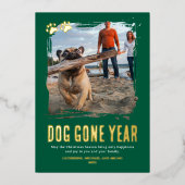 ドッグ・ゴー・イヤー緑の写真クリスマス 箔シーズンカード (正面)