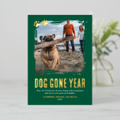 ドッグ・ゴー・イヤー緑の写真クリスマス 箔シーズンカード (立ち正面)