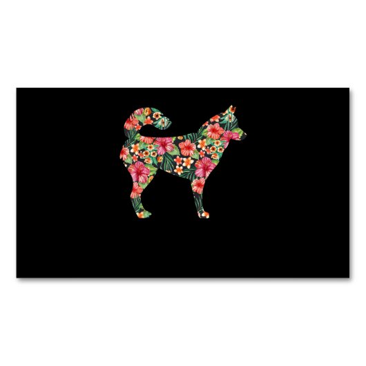 ドッグ |シベリアのハスキーフラワーおもしろい犬シルエット マグネット名刺 (正面)