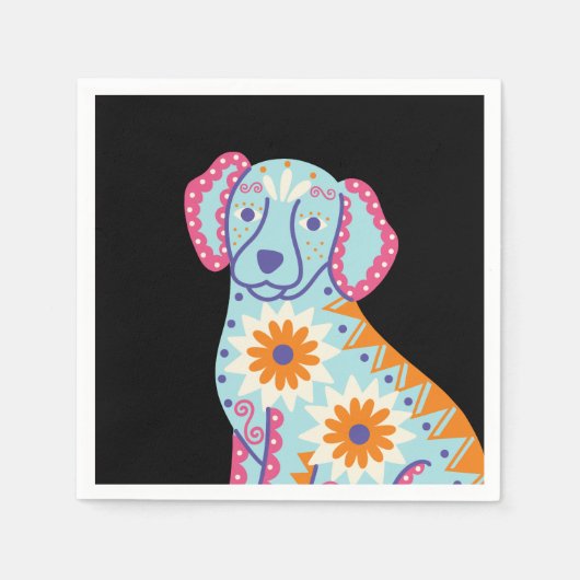 ドッグ スカル デイ オブ ザ デッド ブラック ナプキン スタンダードカクテルナプキン (正面)