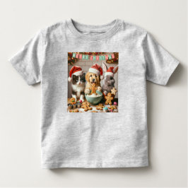 ドッグ、ネコ、バニーと一緒の幼児のクリスマスTシャツ トドラーTシャツ