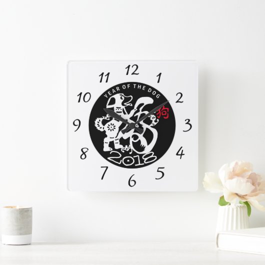 ドッグ・ペーパーカ中国のット新年〔占星術の〕十二宮図誕生日BWC スクエア壁時計 (ホーム)