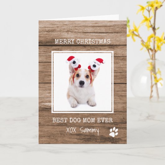 . .ドッグ·ママがクリスマスの写真を撮る カード (黄色い花)