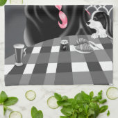 ドッグ&レディーアットカフェピンクヘアティータオル キッチンタオル (折り畳み)