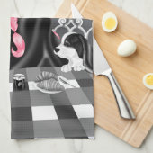 ドッグ&レディーアットカフェピンクヘアティータオル キッチンタオル (四つ折り)