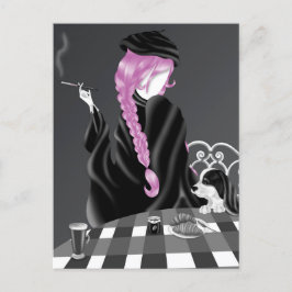 ドッグ&レディーアットカフェピンクヘアポストカード ポストカード