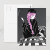 ドッグ&レディーアットカフェピンクヘアポストカード ポストカード (正面/裏面)