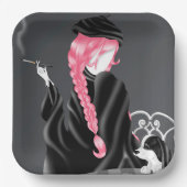 ドッグ&レディーアットカフェピンクヘア紙プレート ペーパープレート (正面)