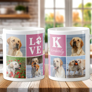 ドッグLOVE パーソナライズされた 7フォトコラージュポープリント コーヒーマグカップ