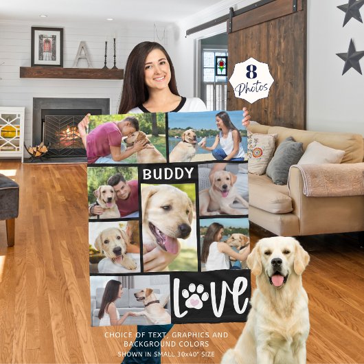 ドッグLOVE 8フォトコラージュポープリントカスタム フリースブランケット