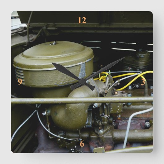 ドッグWC戦時トラックモーター。ビープ音 スクエア壁時計 (正面)