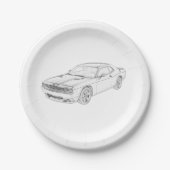 ドッジチャレンジャーモパーマッスルカーペンシルスケッチ ペーパープレート (正面)