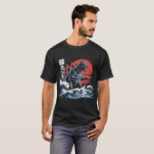 ドッジラ猫日本の愛犬の夕日が日本を振る Tシャツ (正面フル)