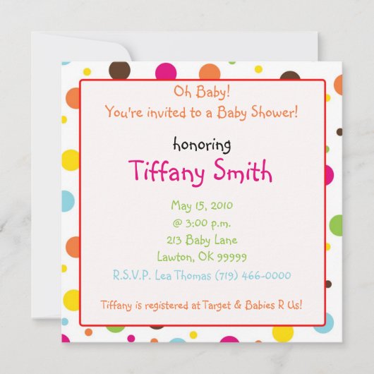 ドッツ、ああベビー!招待されましたからベビーシャワー！、... 招待状 (正面)