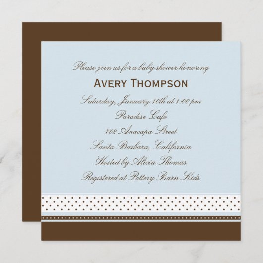 ドッツ&ストライプベビーシャワー招待状-青 招待状 (正面/裏面)