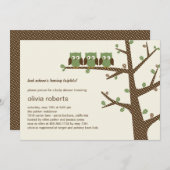 ドッティ・オウルズ・トリプレット・ベイビーシャワーの招待状 招待状 (正面/裏面)