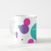 ドットかわいいおもしろいパターンパープルピンクティール(緑がかった色)色名 コーヒーマグカップ (正面左)