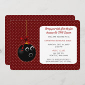 ドットがかわいい 赤いクリスマス ボウリング招待状 招待状 (正面/裏面)