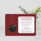 ドットがかわいい 赤いクリスマス ボウリング招待状 招待状 (スタンド正面)