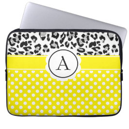 ドットとガーリー動物プリントモノグラムのラップトップslev ラップトップスリーブ