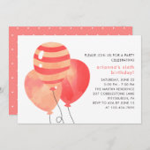 ドットとバルーンかわいらし付き誕生祝い 招待状 (正面/裏面)