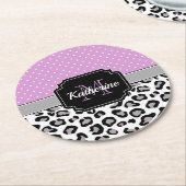 ドットとヒョウ印刷 ラウンドペーパーコースター (アングル)