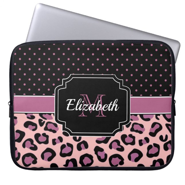 ドットとヒョウ印刷 ラップトップスリーブ (正面)