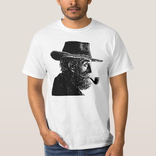 ドットとラインの肖像: パイプをくわえた賢い老人 Tシャツ (正面)