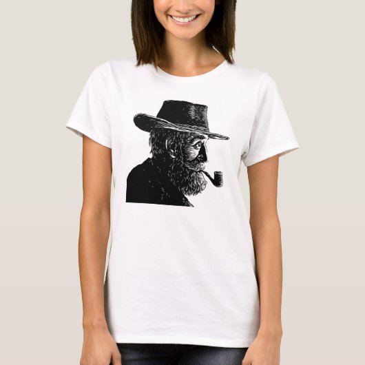 ドットとラインの肖像: パイプをくわえた賢い老人 Tシャツ (正面)