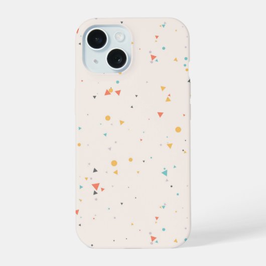 ドットと三角形の紙吹雪パターン iPhone 15ケース (裏面)