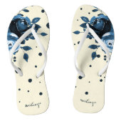 ドットと名前を追加したシックなブルーウォーターフローラ ビーチサンダル