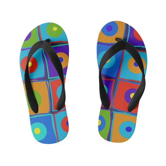 ドットと正方形 キッズビーチサンダル (フットベッド)