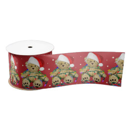 ドットにクリスマスライトを照らすテディベア サテンリボン