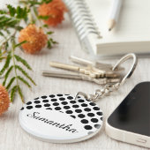 ドットのシームレスなパターン黒+背面 キーホルダー (正面右)