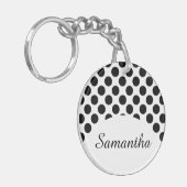 ドットのシームレスなパターン黒+背面 キーホルダー (正面左)