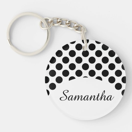 ドットのシームレスなパターン黒+背面 キーホルダー (正面)