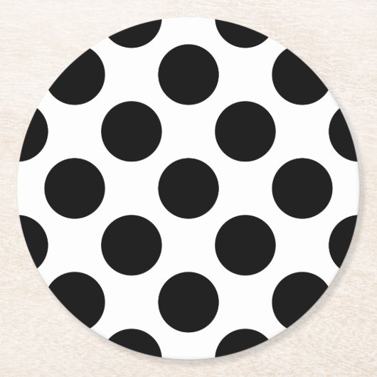 ドットのシームレスなパターン黒+背面 ラウンドペーパーコースター (正面)