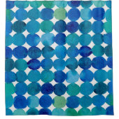 ドットのパターン – 青と緑 シャワーカーテン (正面)