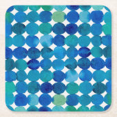 ドットのパターン – 青と緑 スクエアペーパーコースター (正面)