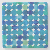 ドットのパターン – 青と緑 ストーンコースター (正面)