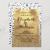 ドットの紙吹雪とフェイクゴールドのデザイン 招待状 (正面/裏面)