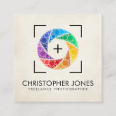 ドットアカラフルートカメラシャッターフォトグラファー スクエア名刺 (正面)