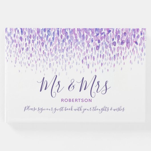 ドットアートカスタムカスケード結婚紫色 ゲストブック (正面)