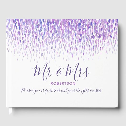 ドットアートカスタムカスケード結婚紫色 ゲストブック (正面)
