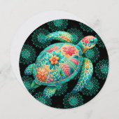 ドットアートセンター挿入フローラウミガメのノートカード サンキューカード (正面/裏面)