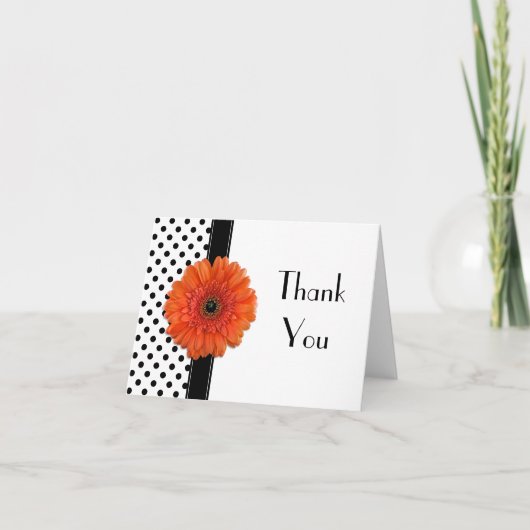 ドットオレンジのデイジーウェディングシャワーのお礼 サンキューカード (正面)